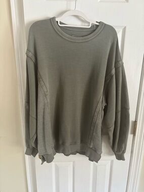 Aerie REAL Crew Oversized Sweatshirt - Olive Green - XS